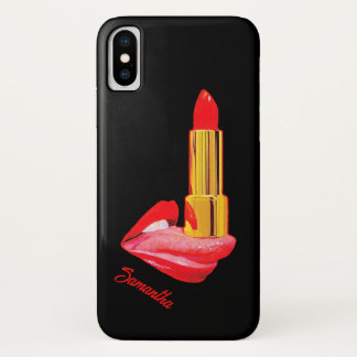 Rode lippenstift op de tong met personalisatie Case-Mate iPhone case