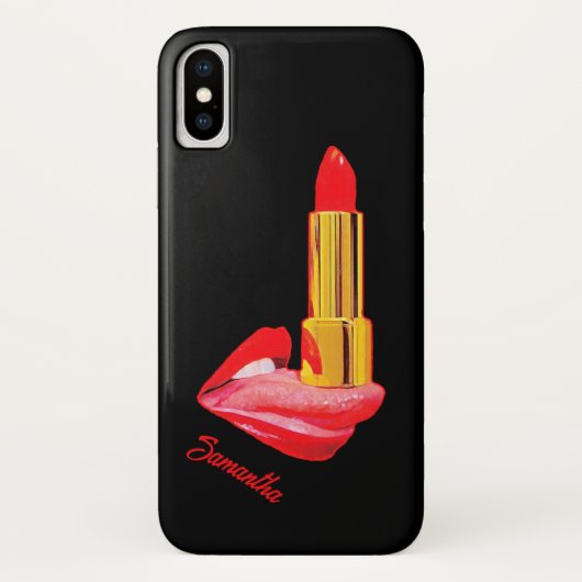 Rode lippenstift op de tong met personalisatie Case-Mate iPhone case (Achterkant)