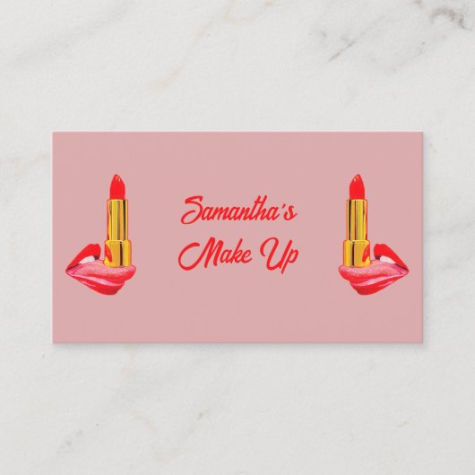 Rode lippenstift op de tong roze met aangepaste na visitekaartje (Voorkant)