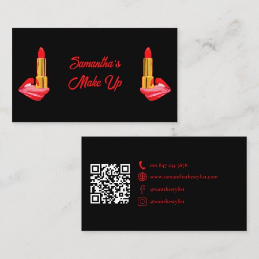 Rode lippenstift op de tong zwart met aangepaste n visitekaartje (Voorkant / Achterkant)