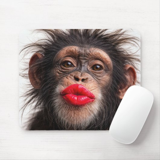 Rode lippenstift op een chimpansee muismat (Met muis)