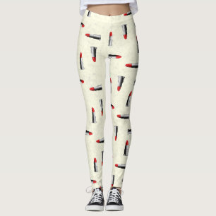 Rode lippenstift op geel patroon leggings