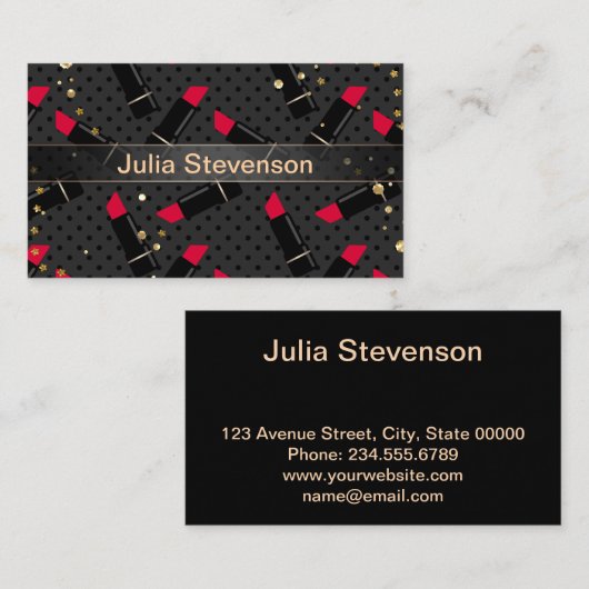 Rode lippenstift, retro visitekaartje (Voorkant / Achterkant)