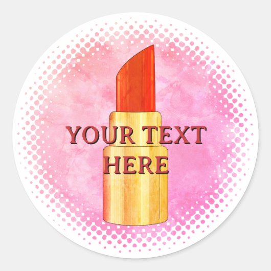Rode lippenstift tekenkunst aangepaste tekst aquar ronde sticker (Voorkant)