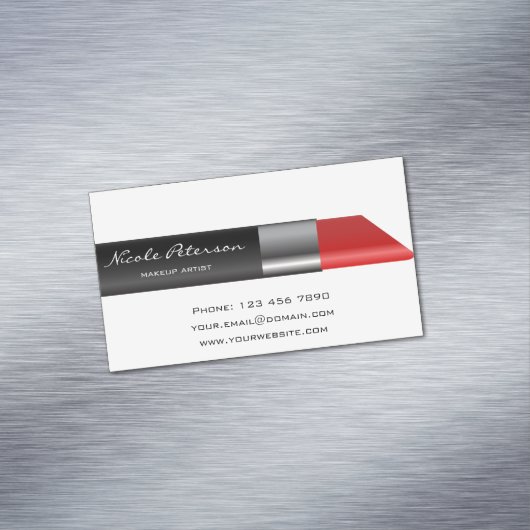 Rode lippenstift visitekaartje magneet (Voorbeeld)