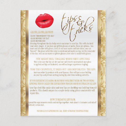 Rode Lips en Gold Damask instructies Flyer (Achterkant)
