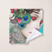 Rode lips en Rozen Peacock Abstract Bad Handdoek (Wasdoekje)