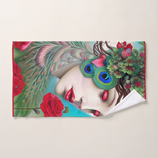 Rode lips en Rozen Peacock Abstract Bad Handdoek (Handdoek)