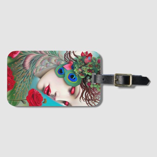 Rode lips en Rozen Peacock Abstract Bagagelabel (Voorkant (horizontaal))