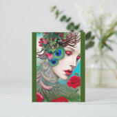 Rode lips en Rozen Peacock Abstract Briefkaart (Staand voorkant)
