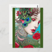 Rode lips en Rozen Peacock Abstract Briefkaart (Voorkant / Achterkant)