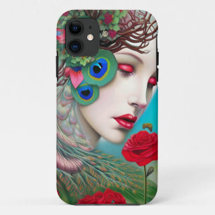 Rode lips en Rozen Peacock Abstract Case-Mate iPhone Case