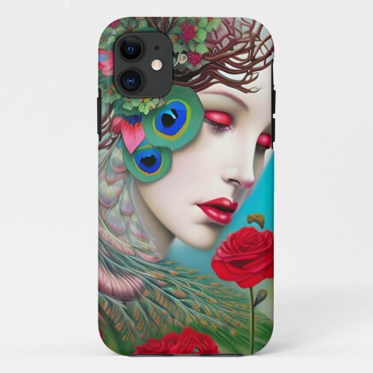 Rode lips en Rozen Peacock Abstract Case-Mate iPhone Case (Achterkant)