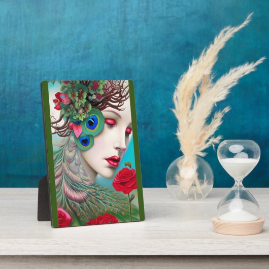 Rode lips en Rozen Peacock Abstract Fotoplaat (Zijkant)