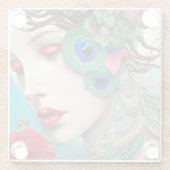 Rode lips en Rozen Peacock Abstract Glazen Onderzetter (Achterkant)