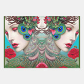 Rode lips en Rozen Peacock Abstract Inpakpapier Vel (Voorkant 3)