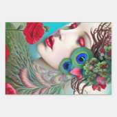 Rode lips en Rozen Peacock Abstract Inpakpapier Vel (Voorkant 2)