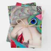 Rode lips en Rozen Peacock Abstract Inpakpapier Vel (In situ)