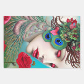 Rode lips en Rozen Peacock Abstract Inpakpapier Vel (Voorkant)