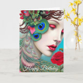 Rode lips en Rozen Peacock Abstract Kaart (Gele Bloem)