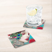 Rode lips en Rozen Peacock Abstract Kartonnen Onderzetters (Insitu)