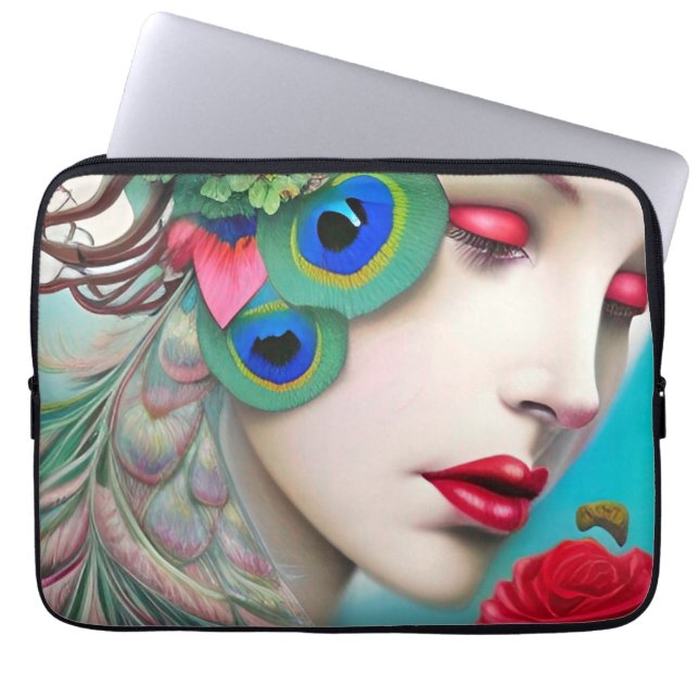 Rode lips en Rozen Peacock Abstract Laptop Sleeve (Voorkant)