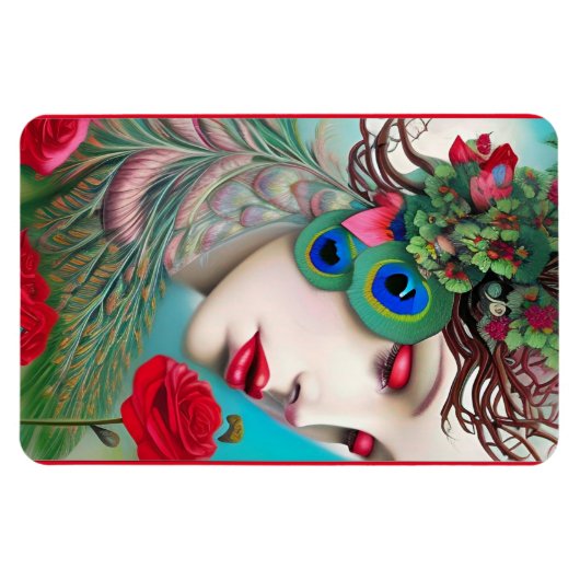 Rode lips en Rozen Peacock Abstract Magneet (Horizontaal)