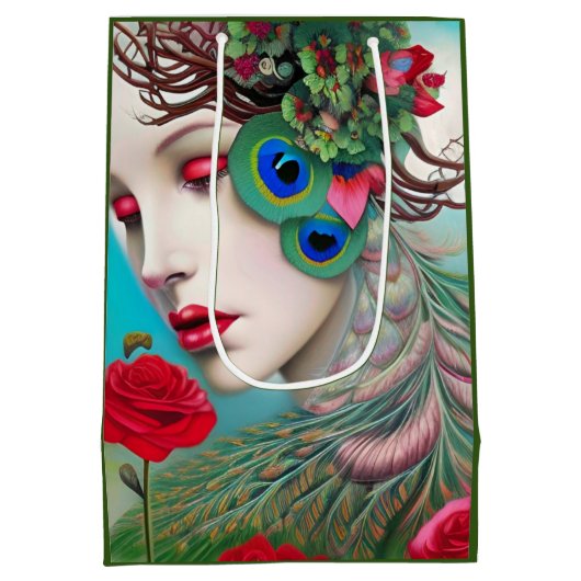 Rode lips en Rozen Peacock Abstract Medium Cadeauzakje (Achterkant)