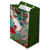 Rode lips en Rozen Peacock Abstract Medium Cadeauzakje (Achterkant Gekanteld)