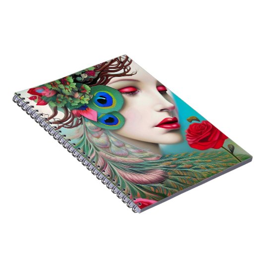 Rode lips en Rozen Peacock Abstract Notitieboek (Rechterzijde)