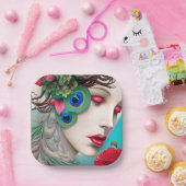 Rode lips en Rozen Peacock Abstract Papieren Bordje (Feest)