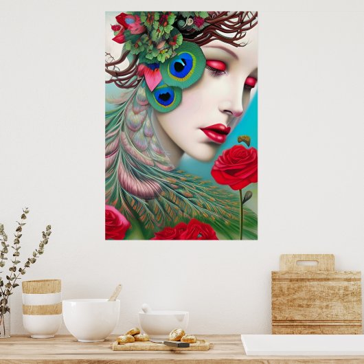 Rode lips en Rozen Peacock Abstract Poster (Keuken)