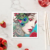 Rode lips en Rozen Peacock Abstract Servet (Insitu)