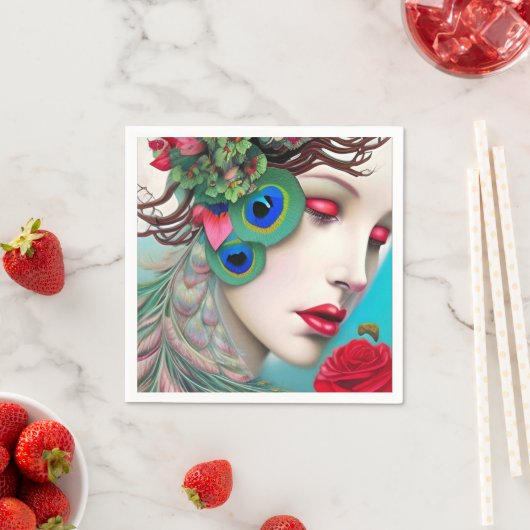 Rode lips en Rozen Peacock Abstract Servet (Insitu)