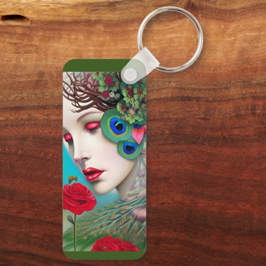 Rode lips en Rozen Peacock Abstract Sleutelhanger (Achterkant)