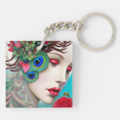 Rode lips en Rozen Peacock Abstract Sleutelhanger (Achterkant)