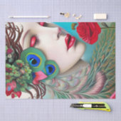 Rode lips en Rozen Peacock Abstract Tissuepapier (Craft)