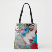 Rode lips en Rozen Peacock Abstract Tote Bag (Voorkant)