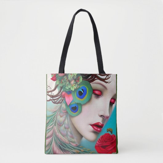 Rode lips en Rozen Peacock Abstract Tote Bag (Voorkant)