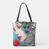 Rode lips en Rozen Peacock Abstract Tote Bag (Achterkant)