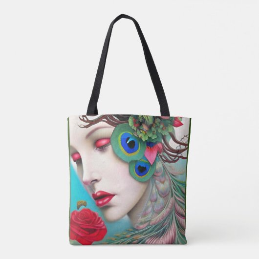 Rode lips en Rozen Peacock Abstract Tote Bag (Achterkant)