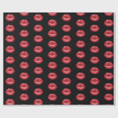 Rode lips Kiss Black Romantic Gift Wrap Cadeaupapier (Vlak)
