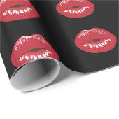 Rode lips Kiss Black Romantic Gift Wrap Cadeaupapier (Rol Hoek)