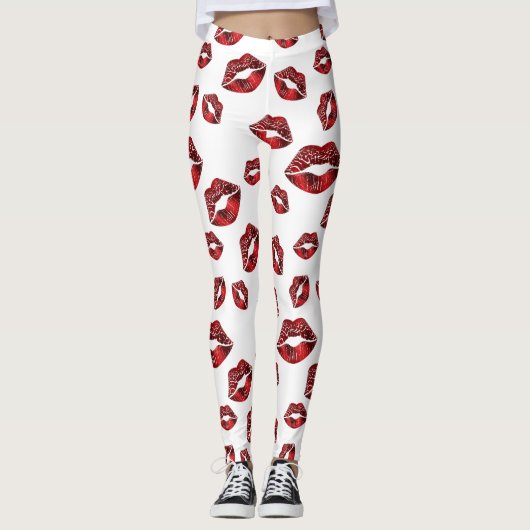Rode Lips Kiss Patroonpatronen Leggings (Voorkant)