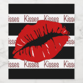 Rode Lips Kisses Black en White Striped Wine Label Wijn Etiket (Enkel label)