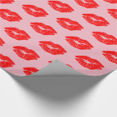 Rode Lips Kisses op Roze ompakpapier Cadeaupapier (Hoek)