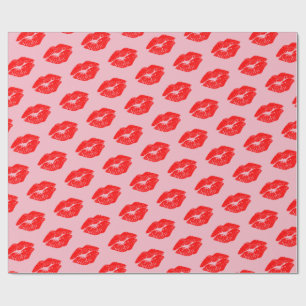 Rode Lips Kisses op Roze ompakpapier Cadeaupapier