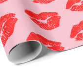Rode Lips Kisses op Roze ompakpapier Cadeaupapier (Rol Hoek)