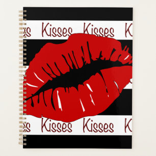 Rode Lips Kisses Striped Day Planner Agenda