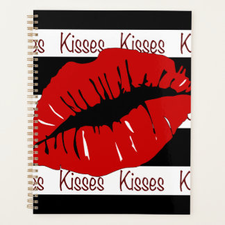 Rode Lips Kisses Striped Day Planner Agenda
